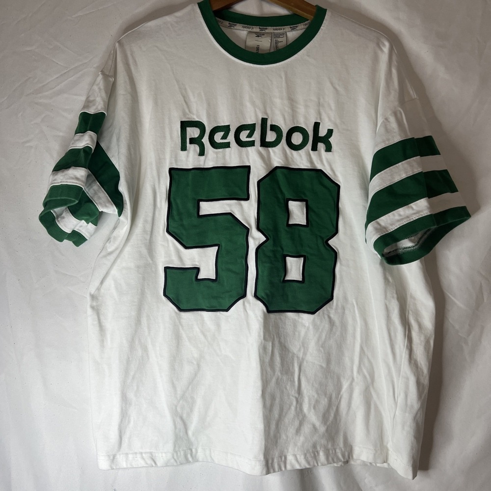 Forever 21 Men's Graphic Jersey T-Shirt‎ Size L Reebox 58 Green white striped
